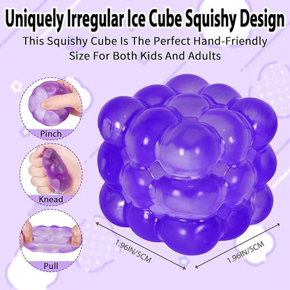Ice Cube Squishy Fidget Toy, Standard Size 1.96 in Stress Ball for Adults and Kids, Puffwize Soft Textured Sensory Toy with Irregular Shape for Anxiety Relief and Improving Focus(Purple)