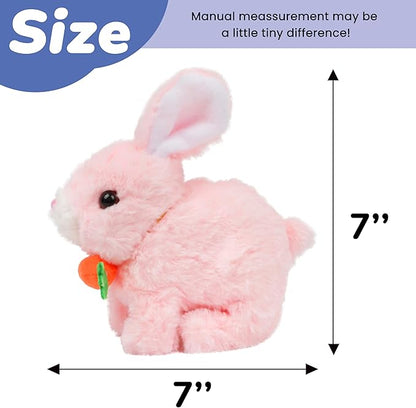 Hopearl Hopping Rabbit with Carrot Interactive Electronic Pet Plush Bunny Toy with Sounds and Movements Animated Walking Wiggle Ears Twitch Nose Gift for Toddlers Birthday, Pink, 7''