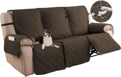 Easehomey Waterproof Recliner Sofa Cover,Non-Slip Reclining Sofa Covers for 3 Seat,Washable Reclining Sofa Cover Furniture Protector with Elastic Straps Pocket for Kids, Pets(Coffee,3Seat)
