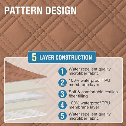 H.VERSAILTEX 100% Waterproof Recliner Chair Covers Large Size Oversized 1-Piece Recliner Covers for Large Recliner with Elastic Straps Sitting Width Up to 28" (Oversized Recliner, Terracotta/Beige)