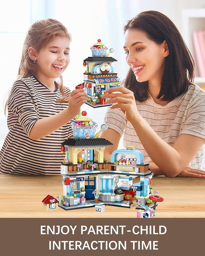 Japanese City Street View Shaved Ice Store Building Blocks Set, Ice Cream Shop MOC Creative House, Simulation Architecture Construction Toy, Gifts Idea for Kids Adults (Mini Blocks 668 pcs)