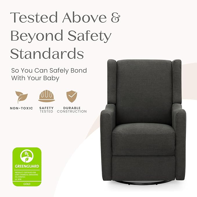 Delta Children Mercer Electronic Power Recliner and Swivel Glider with USB and Type-C Ports in LiveSmart Performance Fabric - Water Repellent & Stain Resistant, Dark Grey