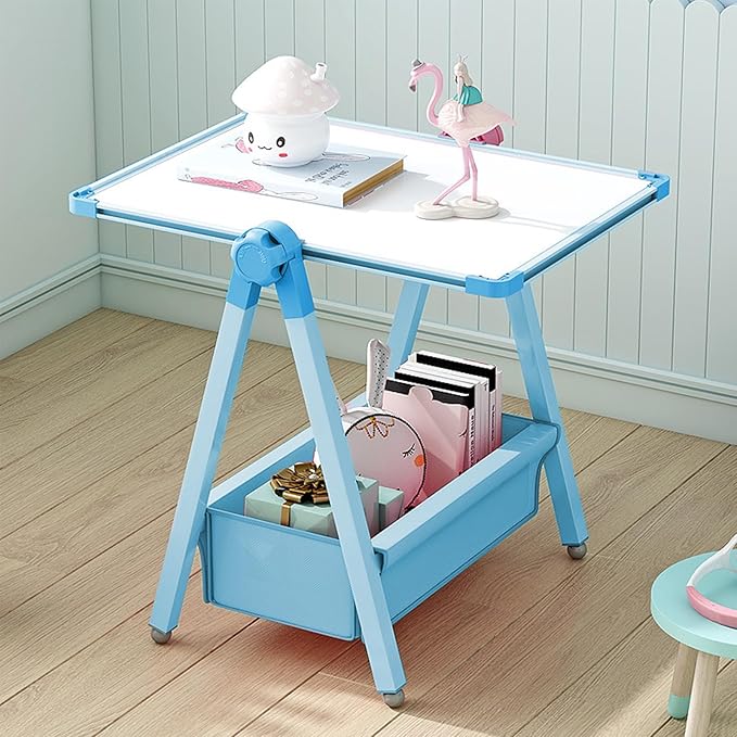 Art Easel for Kids, Double Sided Kids Easel Drawing Board, Whiteboard & Chalkboard for Kids, 360°Rotating Adjustable Kids Easel Art Set, Standing Erasable Easel Board, Easel for Classroom (Blue)