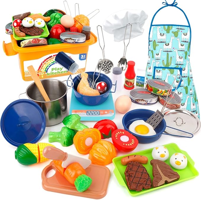Pretend Play Kitchen Accessories Toys for Kids, Stainless Steel Play Pots and Pans Sets for Kids, Kids Kitchen Playset Accessories, Birthday Gift Toys for Girls Boys Ages 4 5 6 7 8