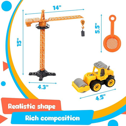 3 otters 32PCS Play Sand Construction Set, 2.2lbs Magnetic Sand, 4 Alloy Construction Vehicle Toys, 12 Sand Molds, 11 Construction Worker Models and Road Signs, 1 Storage Box, Toys for Kids Age 3-8