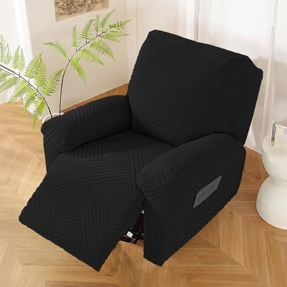 NORTHERN BROTHERS Oversized Recliner Cover - Lazy Boy Recliner Covers That Stay in Place, 4 Pieces Large Recliner Chair Covers 1 Seater, Black