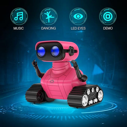 ALLCELE Robot Toys, Rechargeable RC Robots for Kids Boys, Remote Control Toy with Music and LED Eyes, Gift for Children Age 3 Years and Up - Rose Red