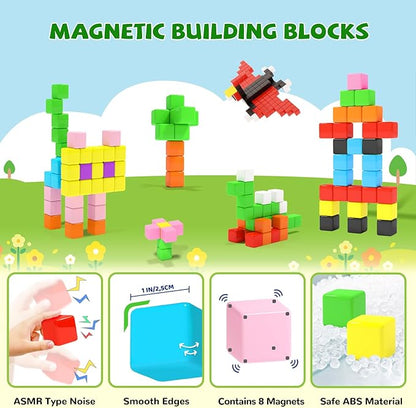 Magnetic Blocks, Toddler Toys for 3 4 5 Year Old Boys Girls, Building Stem Preschool Learning Magnet Sensory Toys for Kids,Classroom Must Haves Christmas Toys Birthday Gifts for Kids 3+…