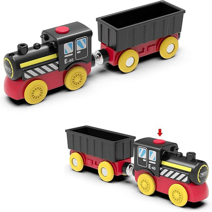 Battery Operated Locomotive Train, Magnetic Trains Toy for Wooden Tracks, Motorized Train Compatible with Thomas, Brio, Chuggington, Melissa & Doug