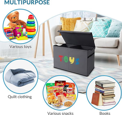 YOLOXO Toy Box Chest, Collapsible Sturdy Storage Bins with Lids, Extra Large Kids Toy Storage Organizer Boxes Bins Baskets for Kids, Boys, Girls, Nursery Room, Playroom, Closet (A-TBX-GRAY-MULTI)