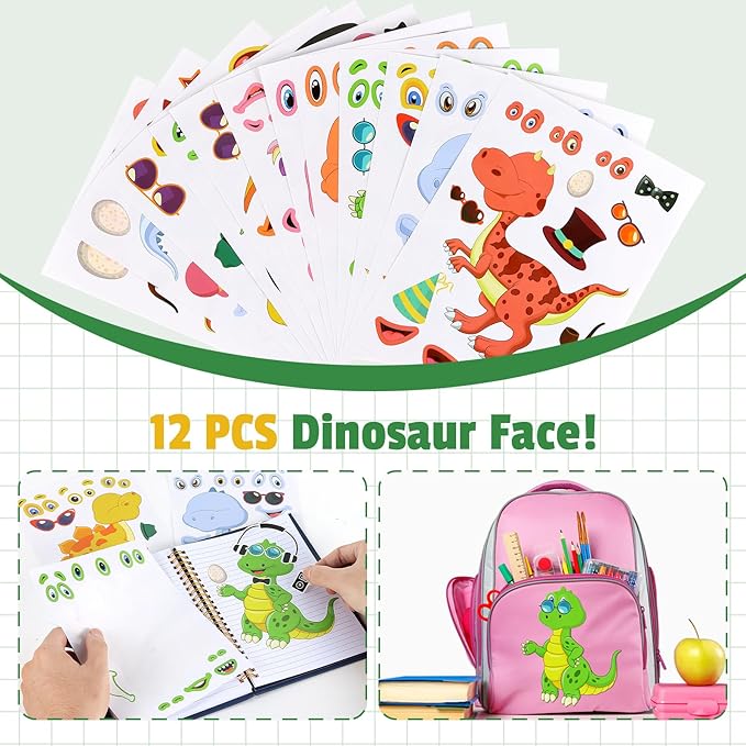 LiYiQ 84 Pcs Dinosaur Party Favors included Mini Hatching Dinosaur Eggs Mini Dinosaur Pull Back Cars Slap Bracelets Make Your Own Dinosaur Stickers and Gifts Bags for Dinosaur Birthday Party Supplies