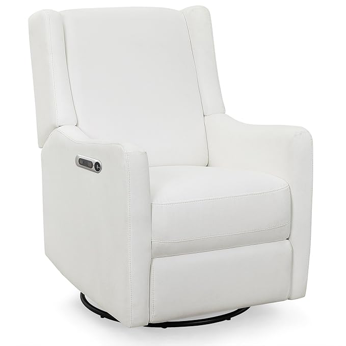 Delta Children Mercer Electronic Power Recliner and Swivel Glider with USB and Type-C Ports in LiveSmart Performance Fabric - Water Repellent & Stain Resistant, Pearl