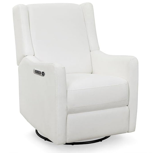 Delta Children Mercer Electronic Power Recliner and Swivel Glider with USB and Type-C Ports in LiveSmart Performance Fabric - Water Repellent & Stain Resistant, Pearl