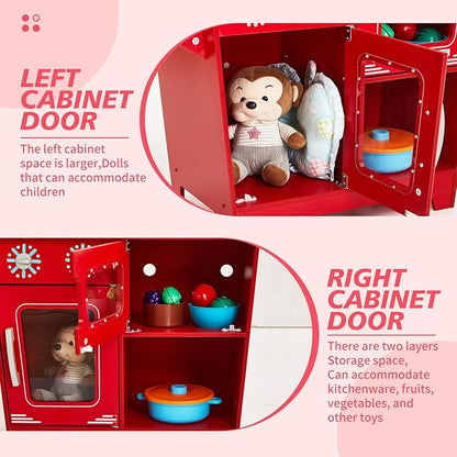 Classic Kitchen Playset, Wooden Play Kitchen for Toddler, with Toy Storage Space, Sink, Faucet and Burners, Microwave Oven, Gifts for Ages 3-8