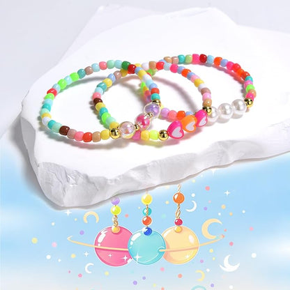Friendship Bracelet Set for Women & Girls - Trendy Handmade Jewelry Gift with Love Charms, Rainbow Color, Boho Beads & Adjustable Design 8-Pack