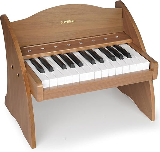 Joyreal Kids Piano Keyboard - 25 Keys Digital Piano Toys with Keyboard Sticker and Touch Sensitive Control Panel,Music Educational Instrument Toy,Wooden Mini Piano Gifts for Girls Boys Ages 3+