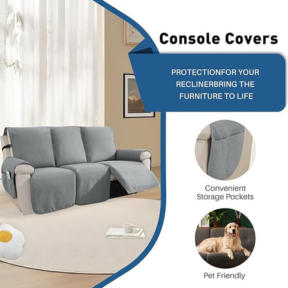 Easehomey Waterproof Recliner Sofa Cover Non-Slip couch cover recliner sofa 3 section with Elastic Band Two Pockets, Washable Couch Covers Furniture Protector for Kids,Dogs (Light Grey, Recliner Sofa)