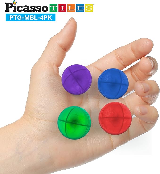 PicassoTiles 4pc Marbles for Magnetic Block Tiles Marble Run Race Track Magnet Building Tile Blocks Racetrack Maze Construction Toys Creative Toy Girls Boys 3 and Up Early Education STEM Learning Kit