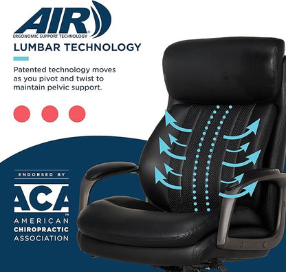 La-Z-Boy Nova Vegan Leather Modern Executive Ergonomic Design Office Chair, Memory Foam Thick Contoured Seat Back with Patented Lumbar Support Technology, Soft to Medium Sit Comfort, Black