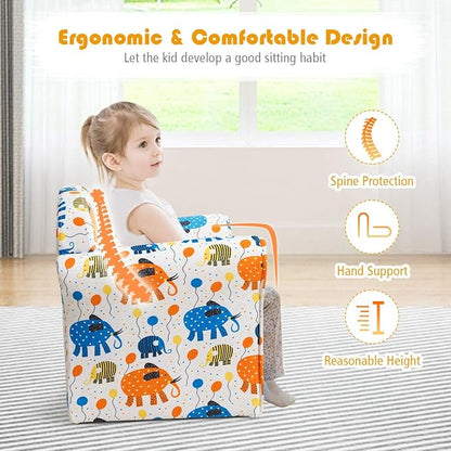 Costzon Kids Couch, Children's Sofa Armrest Chair with Pattern, Toddler Furniture w/Sturdy Wood Construction, Preschool, Lightweight Kids Couch Sofa Chair for Aged 1-5 Boys & Girls Gifts, Elephant