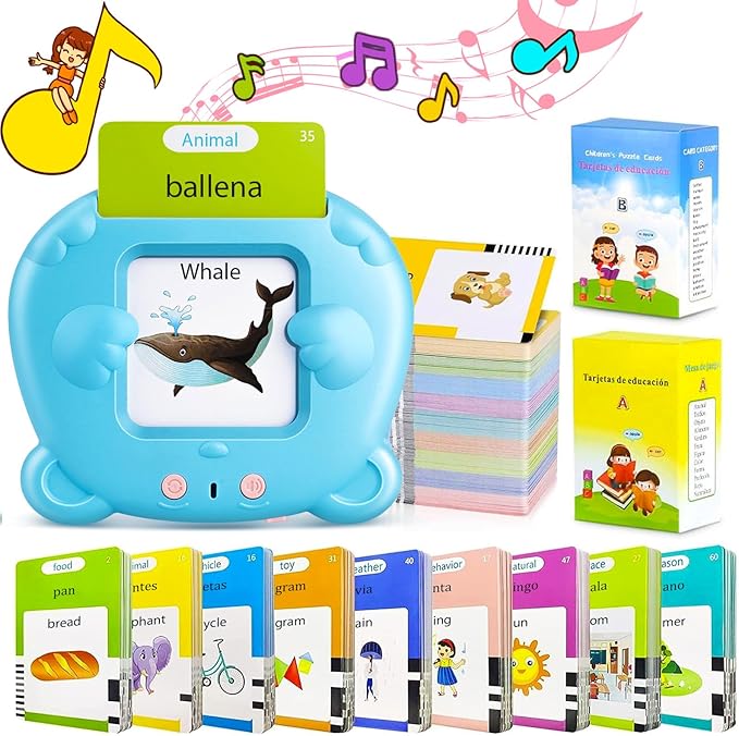 Spanish & English Talking Flash Cards for Toddler 1-6 Year Olds, Learning Montessori Toys with 510 Sight Words, Speech Therapy Toys, Children's Sensory Preschool Learning Educational Birthday Gifts