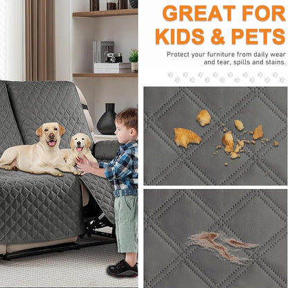 Loveseat Recliner Cover Non-Slip Sofa Slipcover, Pet Covers for Loveseat Recliner with Elastic Straps, Washable Loveseat Cover Recliner Furniture Protector (2 Seater, Dark Gray)