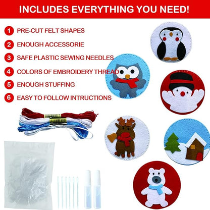 MOVEBO Felt DIY Sewing Crafts (Christmas Ornaments DIY Set),DIY Kit My First Sewing Kit for Kids Girls Boys Preschool Sewing Kits Projects Craft Kits for Kids Sewing Kit Art Projects