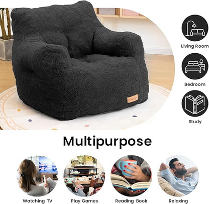 Bean Bag Chair with Filler, Bean Bag Sofa with Tufted Soft Stuffed Filling, Fluffy and Lazy Sofa, Comfy Cozy BeanBag Chairs with Memory Foam for Dorm, Apartment, Living Room (Black)