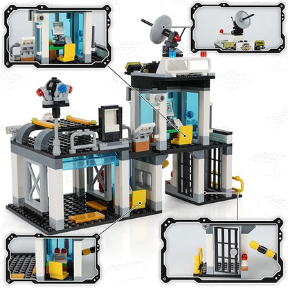 City Police Station Building Blocks Sets, City Command Center with Police Car, Motorcycle, Trailer and Drone, Toy Building Kit Gift for Kids Boys Ages 6-12 (564 Pieces)