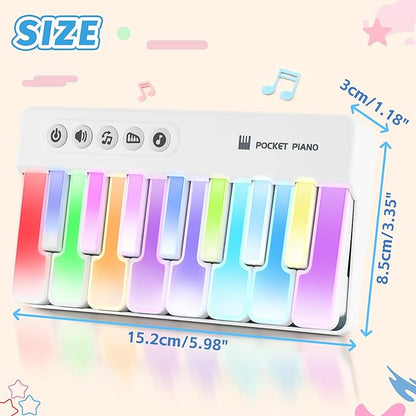 Mini Keyboard Piano Toy, Portable Light Up Pocket Piano for Toddlers Kids (White)