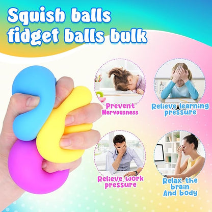 Squishy Stress Balls for Kids Adults: 18 Pack Stretchy Fidget Ball for Nervousness Stress Relief, Hand Therapy Sensory Squeeze Ball, Fidget Classroom Must Haves, Party Favors for Kids 3-12
