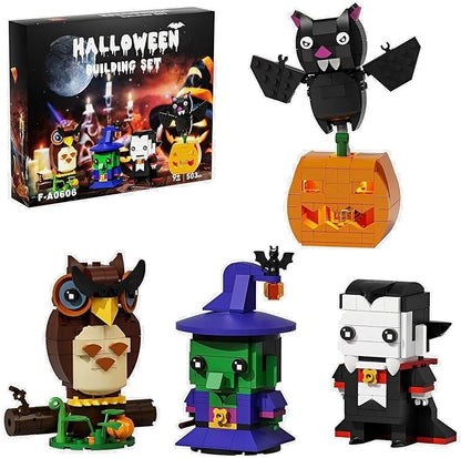 Horror Figure Building Set, 503 Pieces Halloween Model Kit - Archimedes, Wicked Witch, Dracula & Jack-O'-Lantern Bat Toys for Decor Display, Scream Gift for Fans