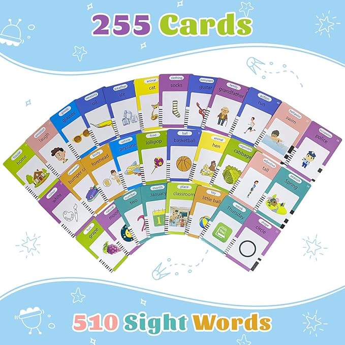 RT&BS Talking Flash Cards for Toddlers, Montessori Toys Flash Cards, Speech Therapy Toys, Gift for Kids Children, 510 Sight Words Blue