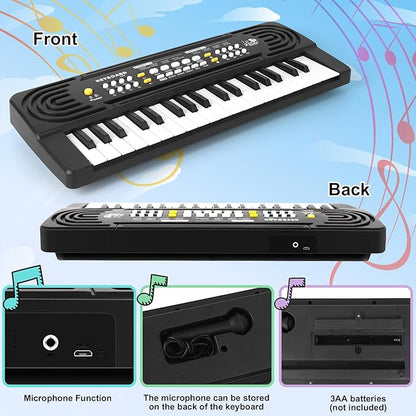 Kids Toddler Toy Piano Keyboard - 37 Key Pianos for Kid Music Toys Instruments with Microphone | Explore Creativity, Perfect Birthday for 3-8 Year Old (Black)