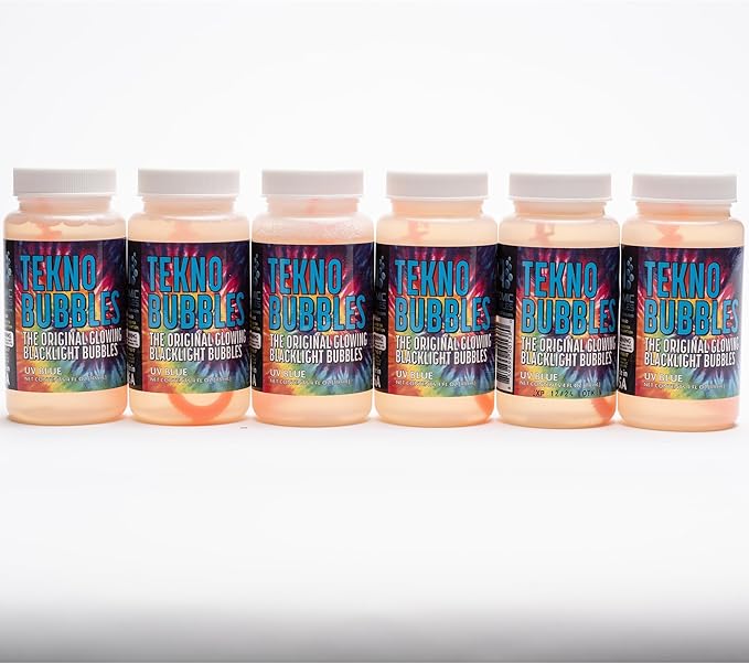 Atomic Bubbles: Tekno Bubbles - Blue 6 Pack - 4oz Bottles, UV Blacklight Glow Bubbles, Glow Parties, Indoor & Outdoor, Safe for Kids, Non-Toxic