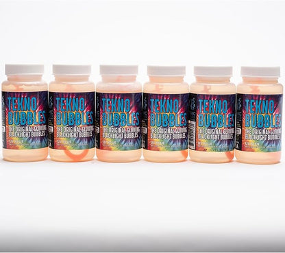 Atomic Bubbles: Tekno Bubbles - Blue 6 Pack - 4oz Bottles, UV Blacklight Glow Bubbles, Glow Parties, Indoor & Outdoor, Safe for Kids, Non-Toxic