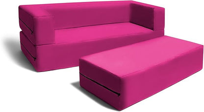 Jaxx Zipline Sofa & Large Ottoman 3 in 1 Fold Out Sofa, Big Kids Edition, Fuchsia, 17454