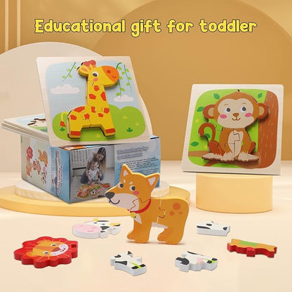 Wooden Toddler Puzzles for 1,2,3 Years, 5-Pack Animal Shape Puzzles for Kids 2-4, Montessori Educational Learning Toy Birthday Gifts for Boys and Girls