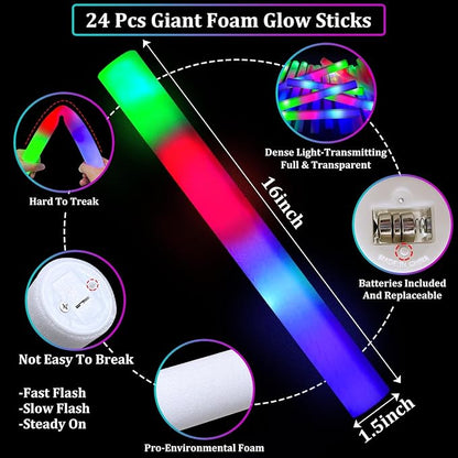 148 PCS New Years Eve Glow in the Dark Party Supplies Favors- 24 Pcs 16" Foam Glow Sticks+12 Pcs LED Glasses+12 Pcs Light Up Bracelets+100Pcs Glow Sticks Bulk Party Pack for Birthday Wedding Carnival