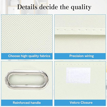 STOREONE Fabric Storage Cube Bins Foldable Organizer Container Collapsible Basket with Lids and Metal Handles, for Home, Bedroom, Closet 6 Pcs (Creamy-White)