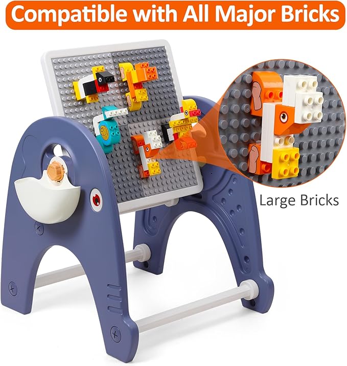 Easel for Kids, Art Easel with Magnetic Painting Board & Building Blocks, 2 in 1 Kids Table & Chair Set, Children Convertible Activity Table Set for Drawing Reading Art Playroom