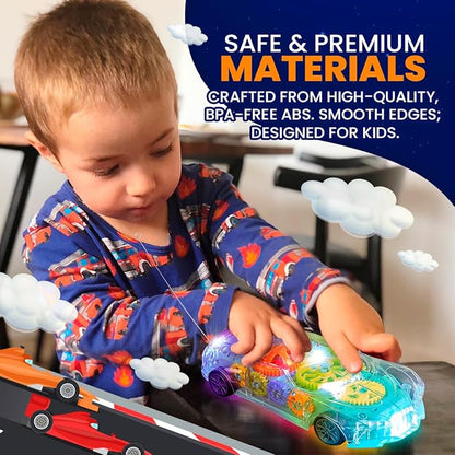 Playbees Light-Up Transparent Car with Remote Control, Toys for Autistic Kids Ages 3-5 Sensory Activity for Kids with Autism Special Needs Toys, Bump and Go Toys for Toddlers Music and LED Effects