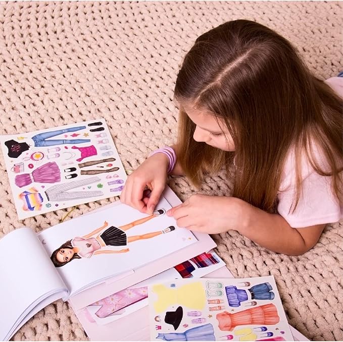 BSCOOL Fashion Studio Drawing, Coloring & Little Designer Creativity Book for Kids 4 and Up with Stickers, Stencils, Textures - Creative Fashion Design Sketchbook for Girls