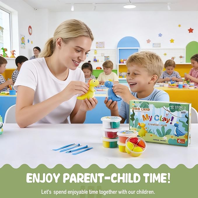 12 Independent Sealed Clay Jars, Non-Sticky & Odorless, Includes 12 InstructionCards & Dino Habitat Tools, Screen-Free STEAM Activity for Home or School