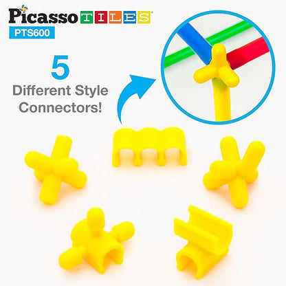 PicassoTiles 600pc Construction Toy Straw Building Set Children STEM Learning Interlocking Building Toys Creative Straw Connecting Builder Kits Early Education Kit for Kids Boys & Girls Ages 3+ PTS600