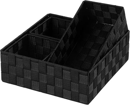 Posprica Small Black Baskets Cube Bin Container Tote,Woven Storage Baskets for Organizing Organizer Divider for Drawer, Closet, Shelf, Dresser, Set of 4