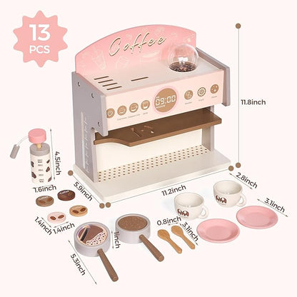 Coffee Maker Wooden Kitchen Toys for Kids, Toddler Coffee Playset, Pretend Coffee Maker for Girls & Boys