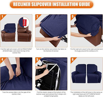 VANSOFY Recliner Cover, 2-Pieces Stretch Reclining Couch Cover with Pockets Loveseat Sofa Slipcovers Soft Washable Furniture Protector for Dogs(Navy Blue)