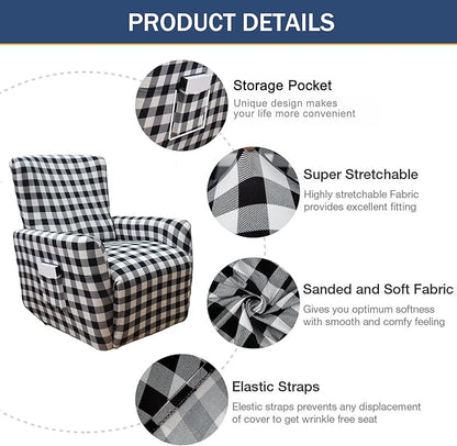 NILUOH Stretch Recliner Cover 4 Pieces Electric Power Lift Recliner Chair Cover Reclining Couch Cover Anti-Slip Fitted Furniture Protector with Side Pocket