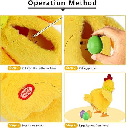 Plush Electric Stuffed Laying Egg Chicken Toy Doll with Sound Music Easter for Boys Girls
